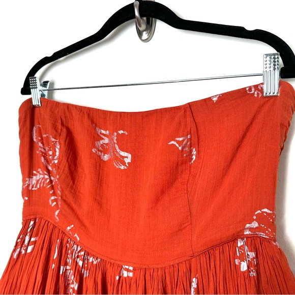 Free People Baja Babe Copper Boho Gilded Floral Crinkle Strapless Maxi Dress - Picture 5 of 12